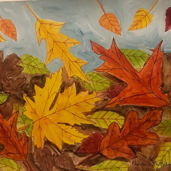 HAND CRAFTED Colorful Fall Leaves Watercolor Painting - Picture 4 of 6